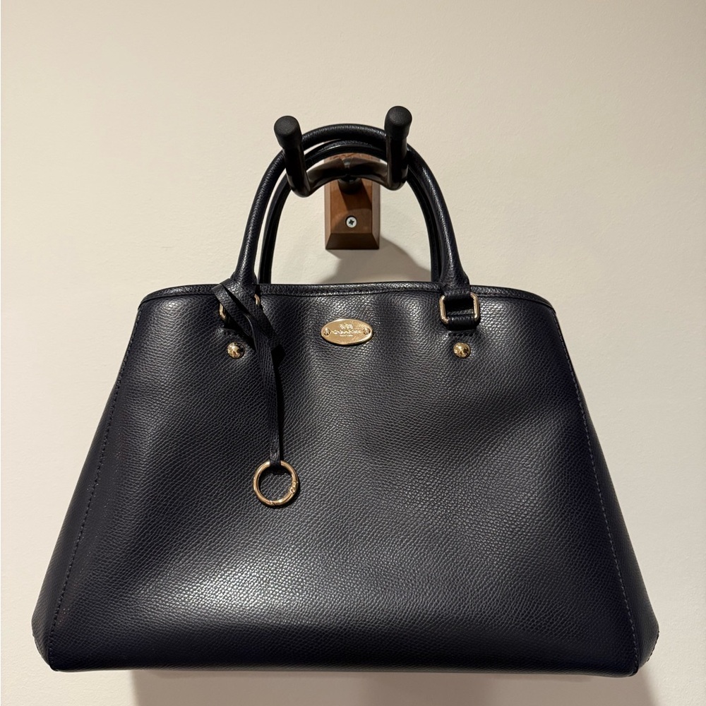 Coach Navy Leather Satchel with Gold Accents